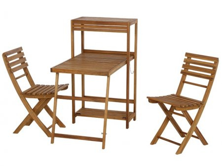 Table set Bari 3 part, bois 1 table + 2 fauteuil pliable - 