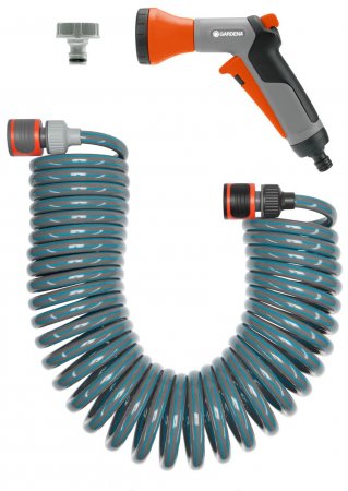 Kit de tuyaux spiral� �9mm 10m - avec pistolet Gardena + nez de robinet